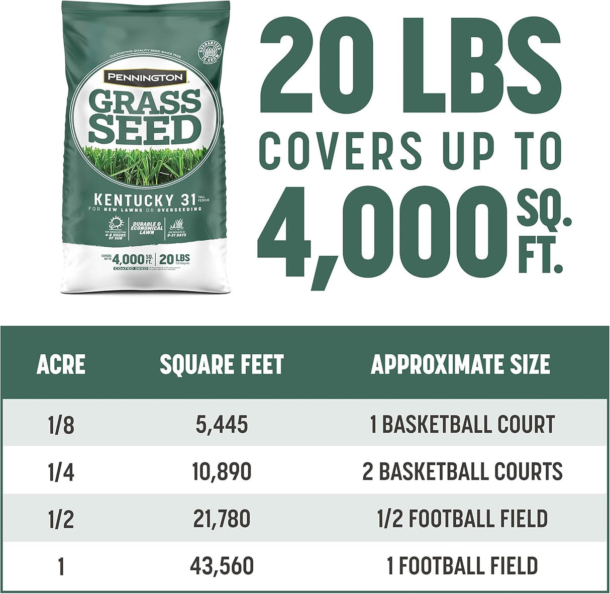 Semilla de Césped Tall Fescue Pennington 31, 20 lb, Resistente