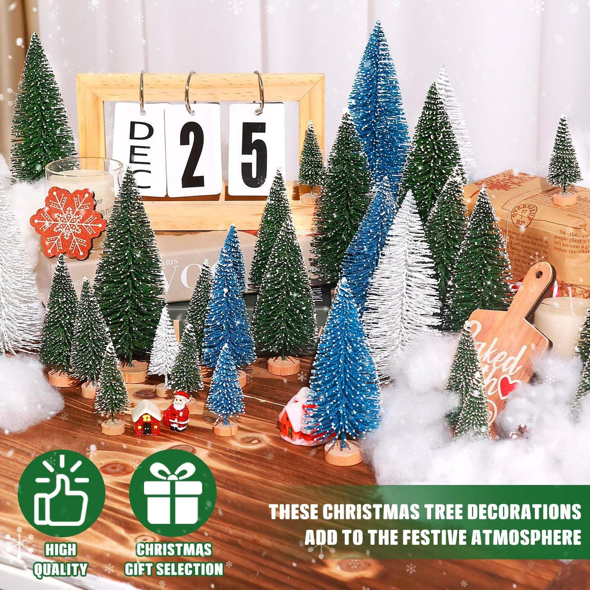 Mini Árboles de Navidad Artificiales con Base de Madera para Decoración