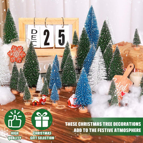 Mini Árboles de Navidad Artificiales con Base de Madera para Decoración
