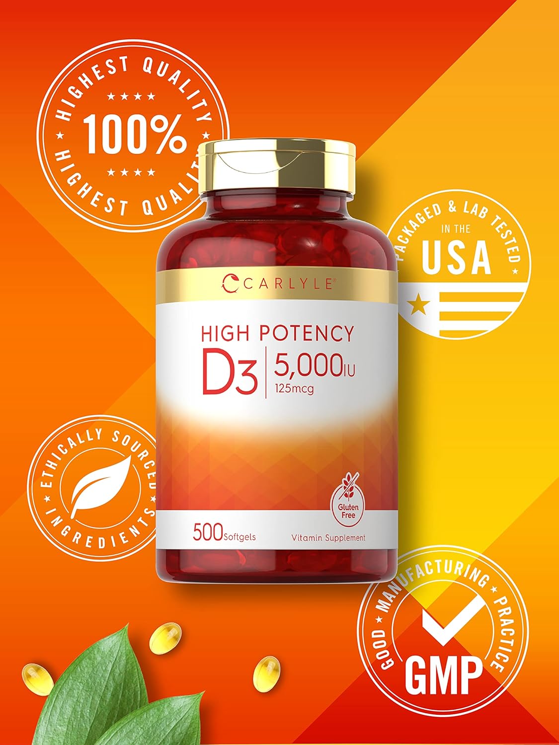 Suplemento de Vitamina D3 5000 IU Carlyle | 500 Softgels