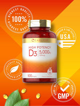 Suplemento de Vitamina D3 5000 IU Carlyle | 500 Softgels