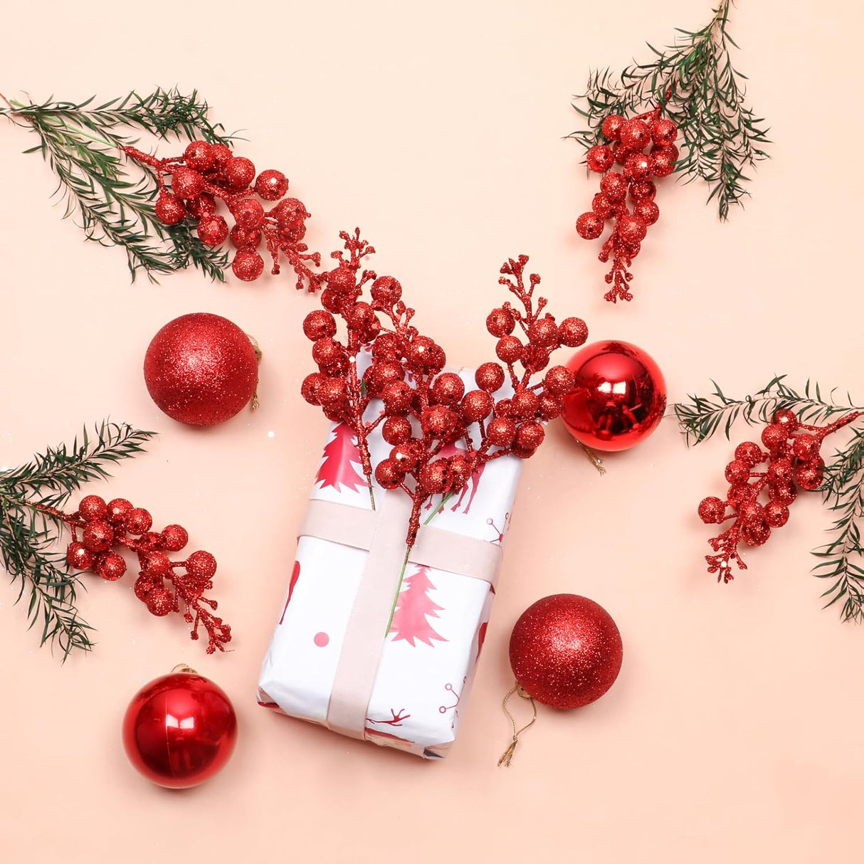 14 Pcs Ramas Artificiales con Brillo - Decoración Navidad 2024