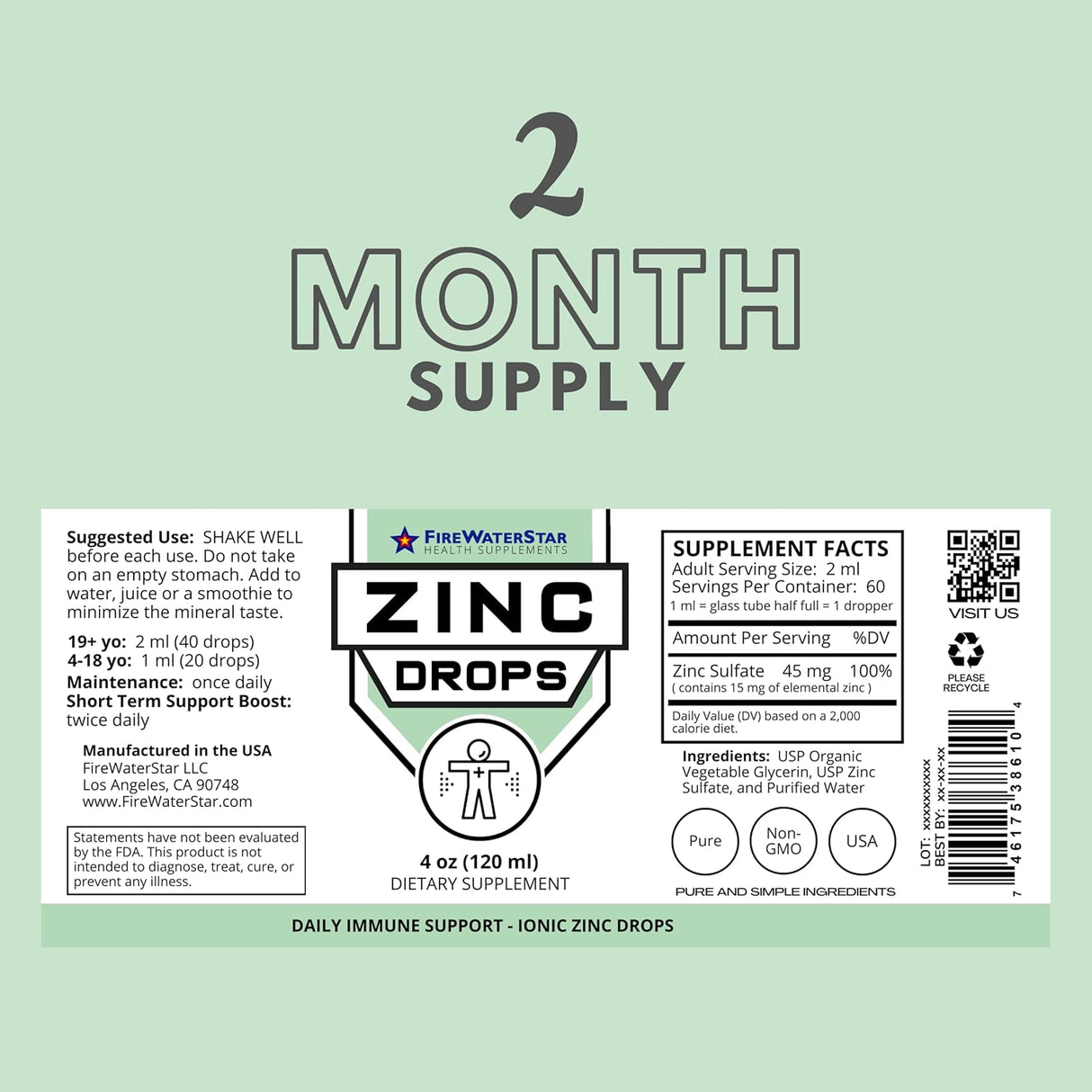 Suplementos Zinc líquido, gotas líquidas fáciles  4 onzas