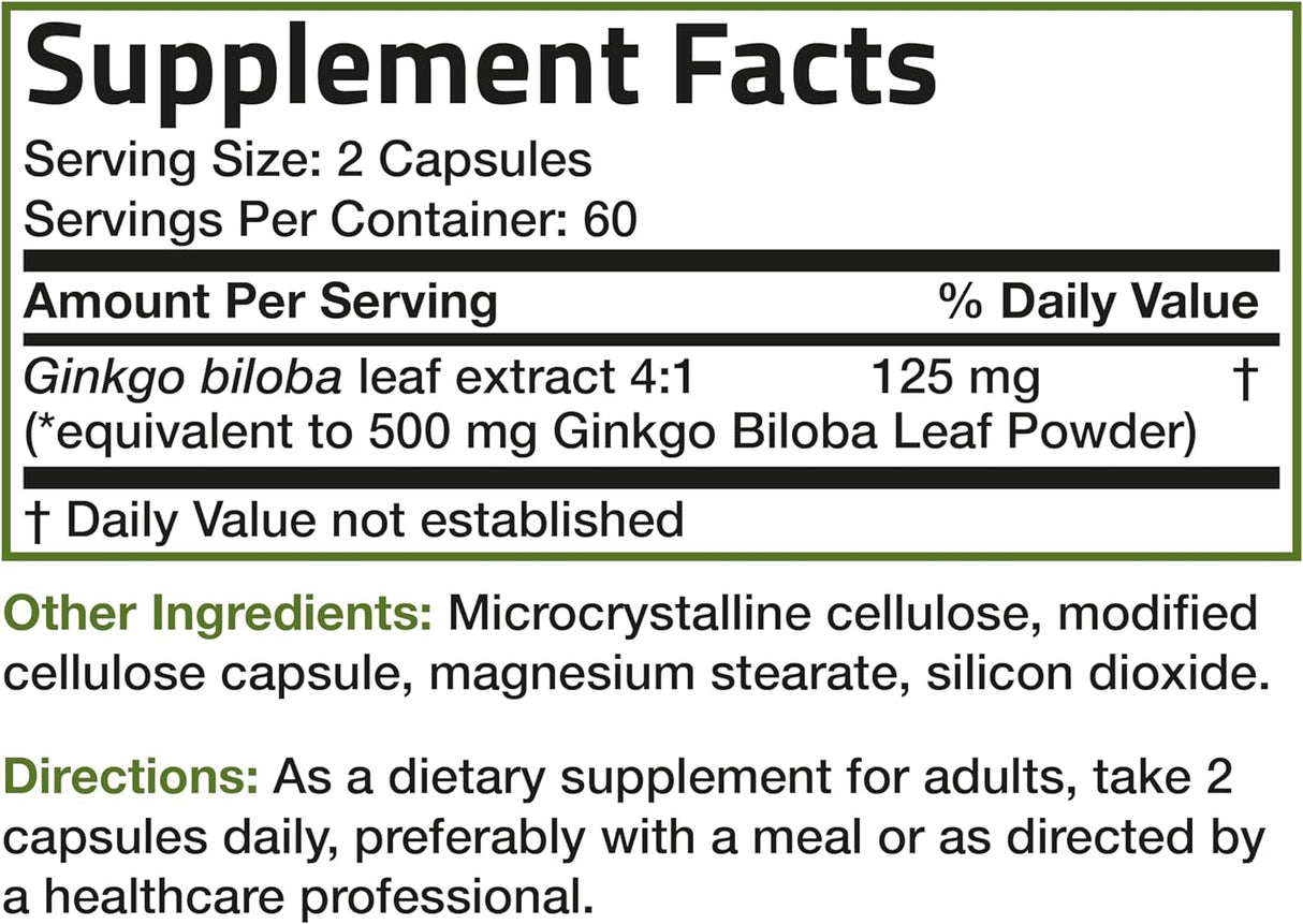 Cápsulas Vegetarianas Ginkgo Biloba Extra Apoyo Cerebral