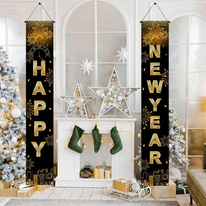 Banderas de Puerta Feliz Año Nuevo - Decoración 71x12 Pulgadas