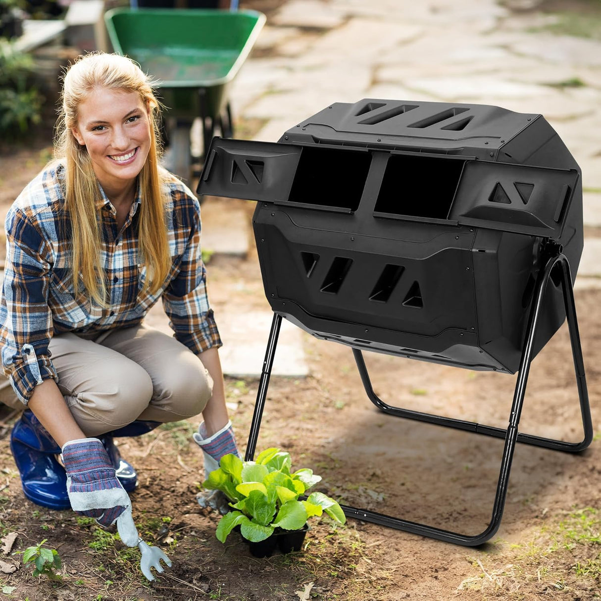 Compostador Exterior SUPER DEAL 43 Galones Doble Cámara 360°