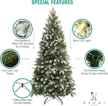 Árbol de Navidad Artificial 7.5ft con Luces y Punta Nevada