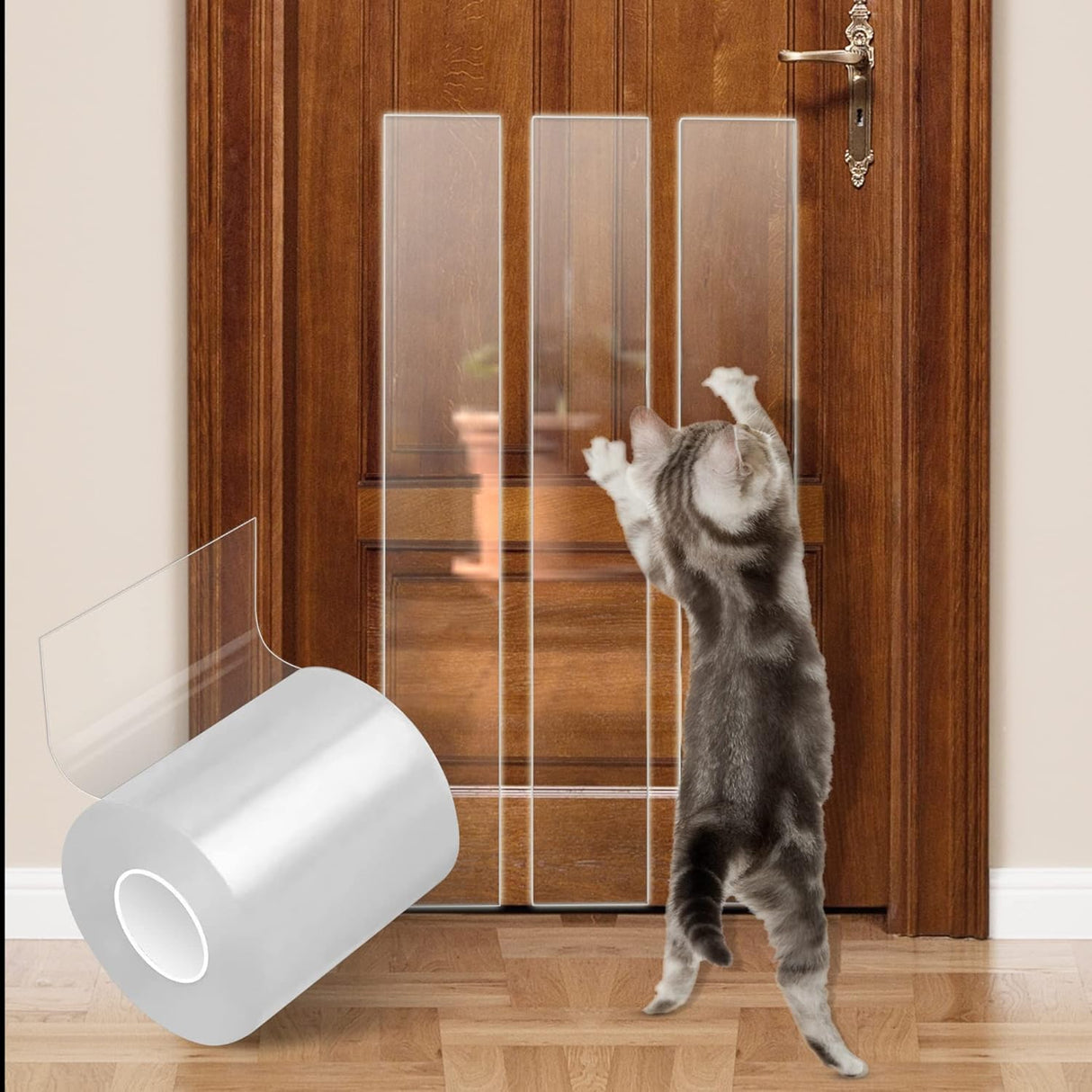 Protector de puerta contra arañazos de gatos transparente