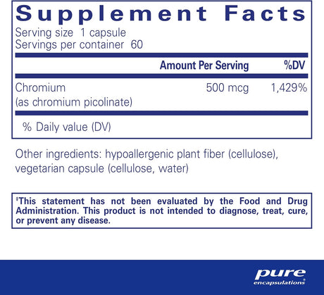 Suplementos Cromo (picolinato) 500 mcg apoyo del metabolismo
