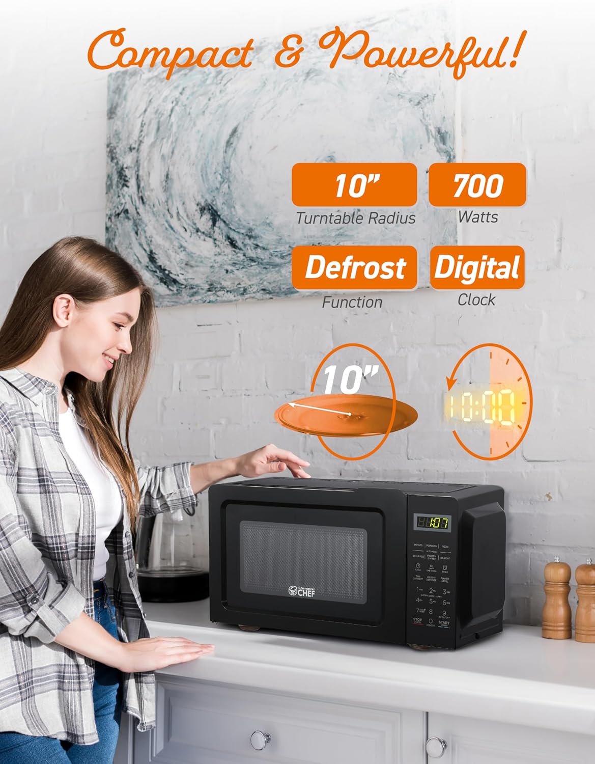 Microondas Comercial Chef 0.7 pies cúbicos, 700W, 10 niveles