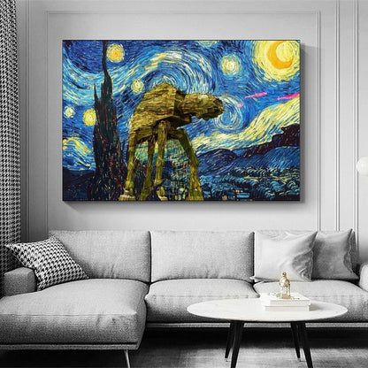 Póster artístico Starry Night at-at en lienzo, decoración moderna