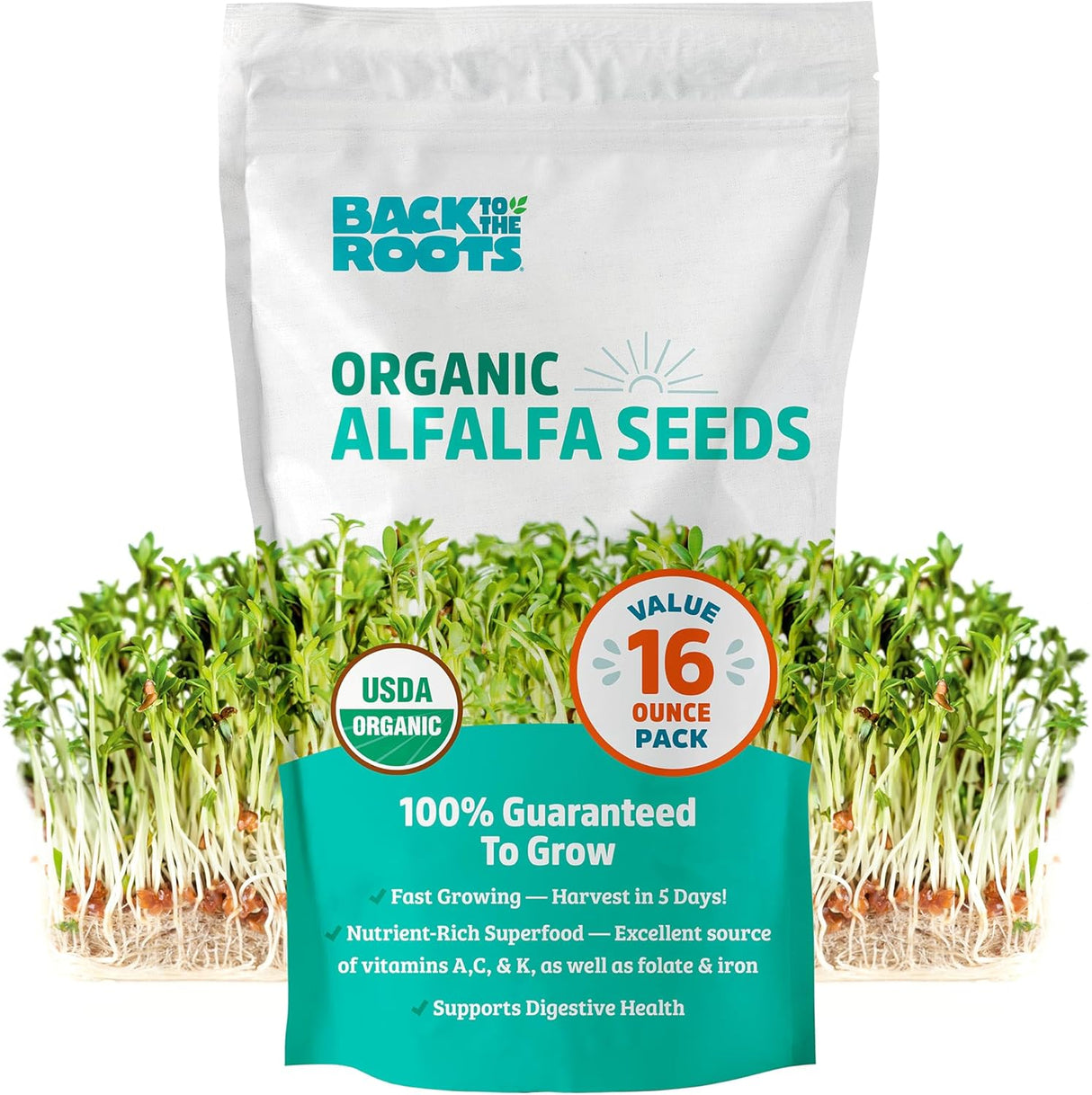 Semillas de Alfalfa 100% Orgánicas Back to the Roots 1 Libra
