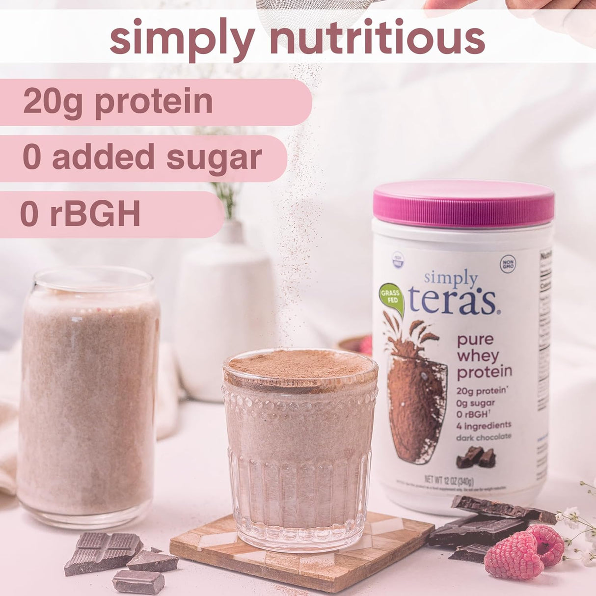 Proteína en polvo Simply Tera, Whey Clean, 24 oz, Sin GMO