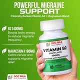 Suplemento de B2 Riboflavina 400mg – Alivio de migrañas, 60 cápsulas