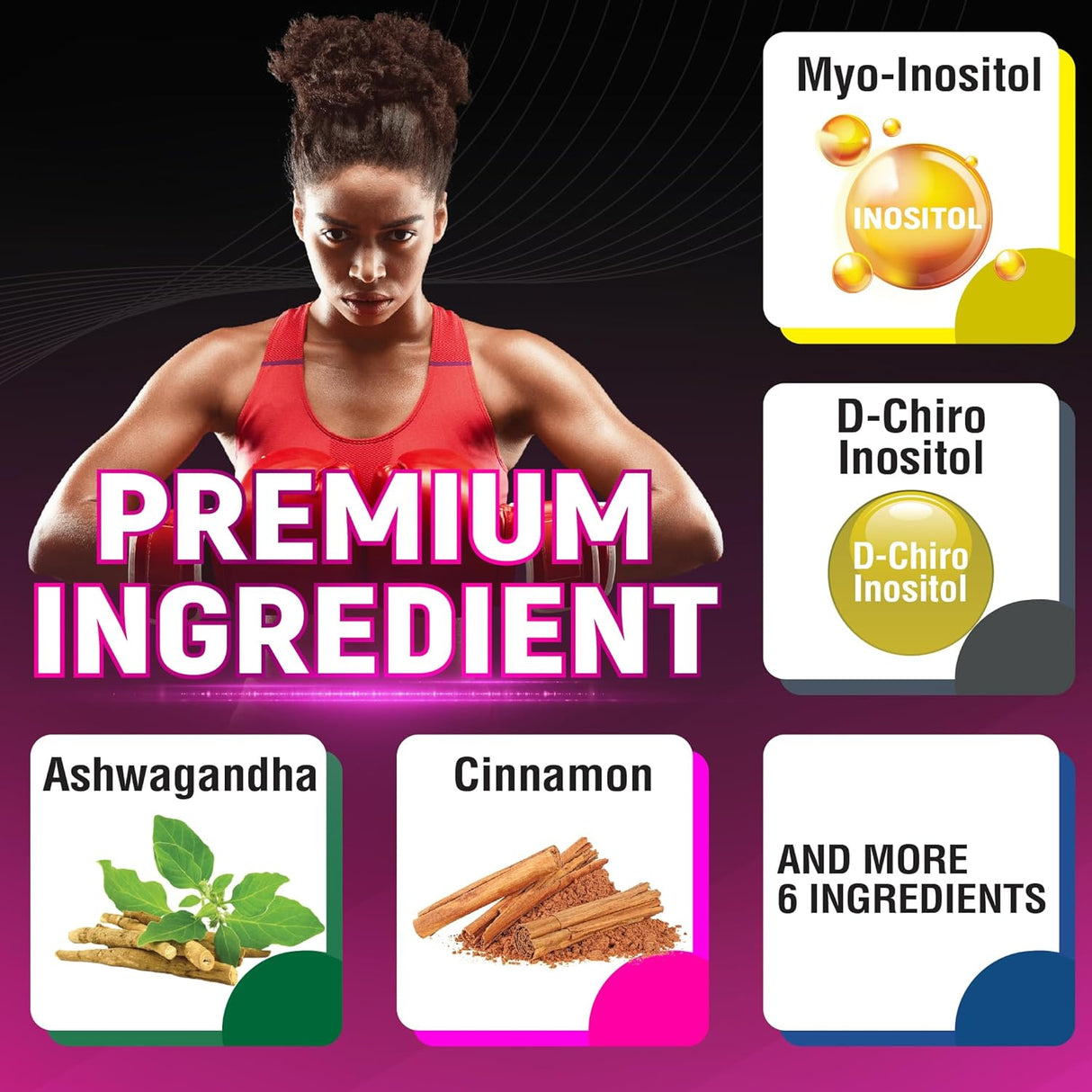 Suplemento de Inositol con Ashwagandha, Berberina y Canela - 120 cápsulas