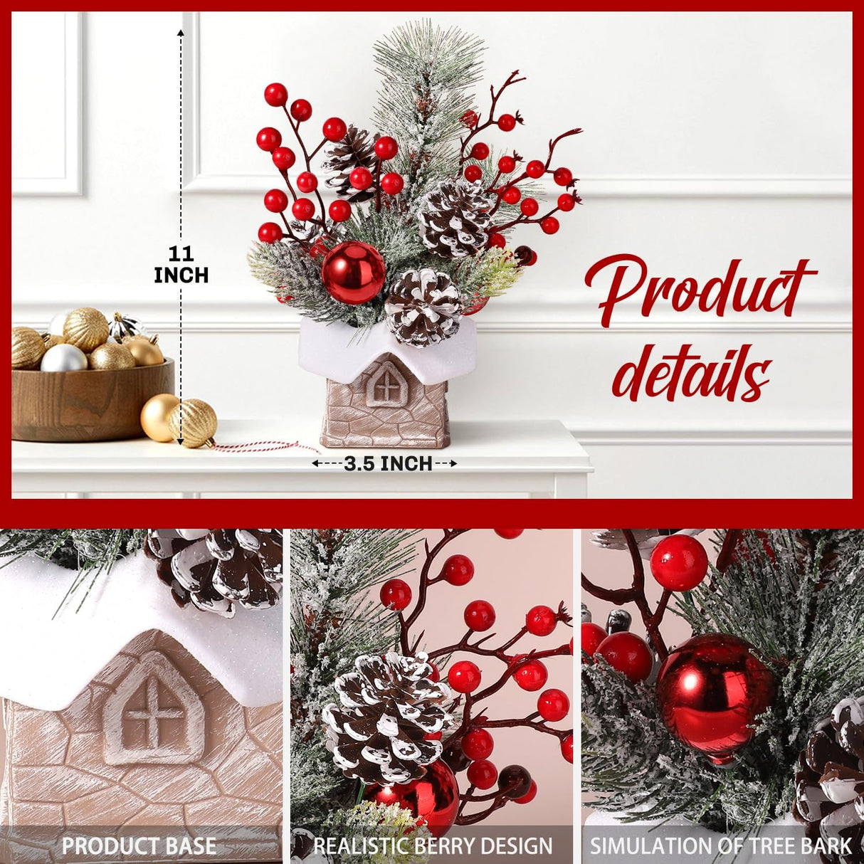 Árbol de Navidad Miniatura Decorativo con Adornos (Cabin-Snow)