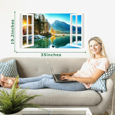 Vinilos de Ventana 3D Lago Montañés, Decoración Natural