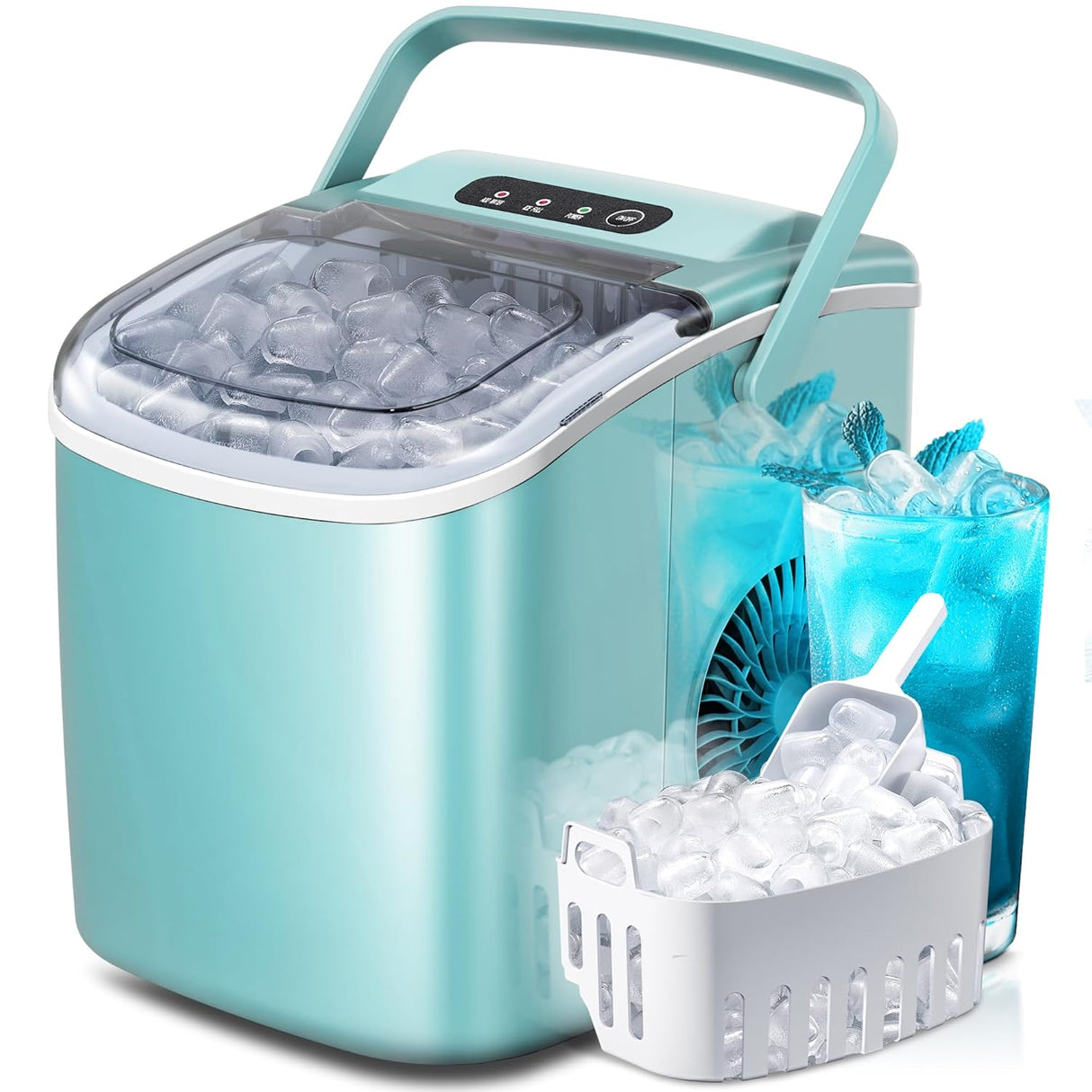 Máquina de Hielo Portátil, Auto-limpiante, 26lbs/24Hrs