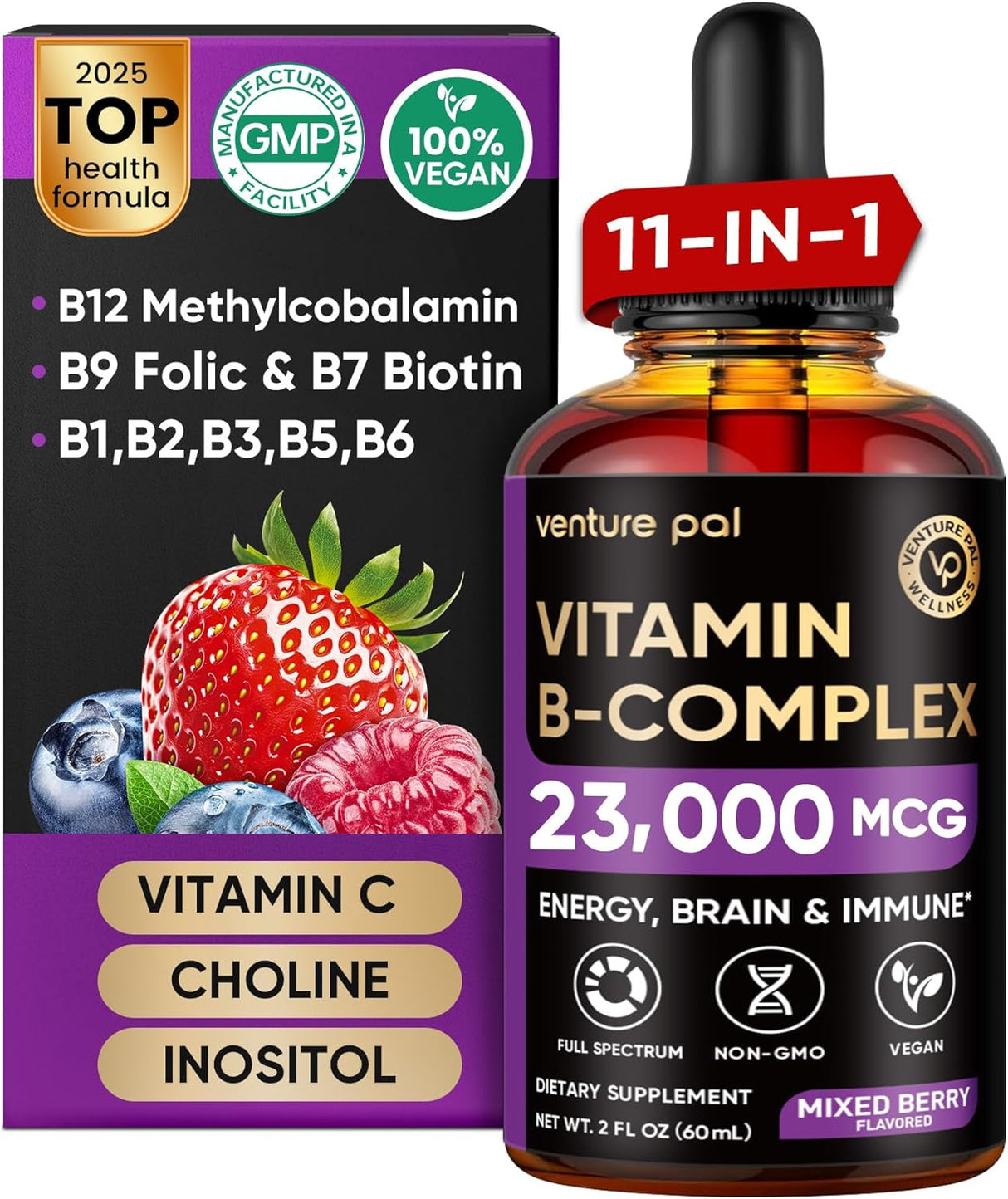 Venture Pal 11-en-1 Complejo Vitamínico Líquido B12, B9, B1, B2, B3, B5, B6, B7