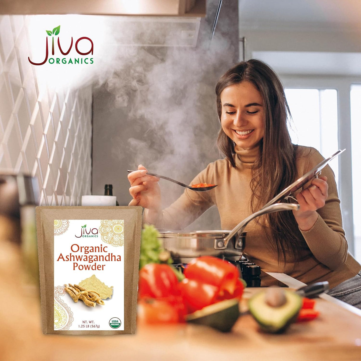 Polvo de raíz de Ashwagandha 1.25 lb Jiva Organics - Puro, No GMO