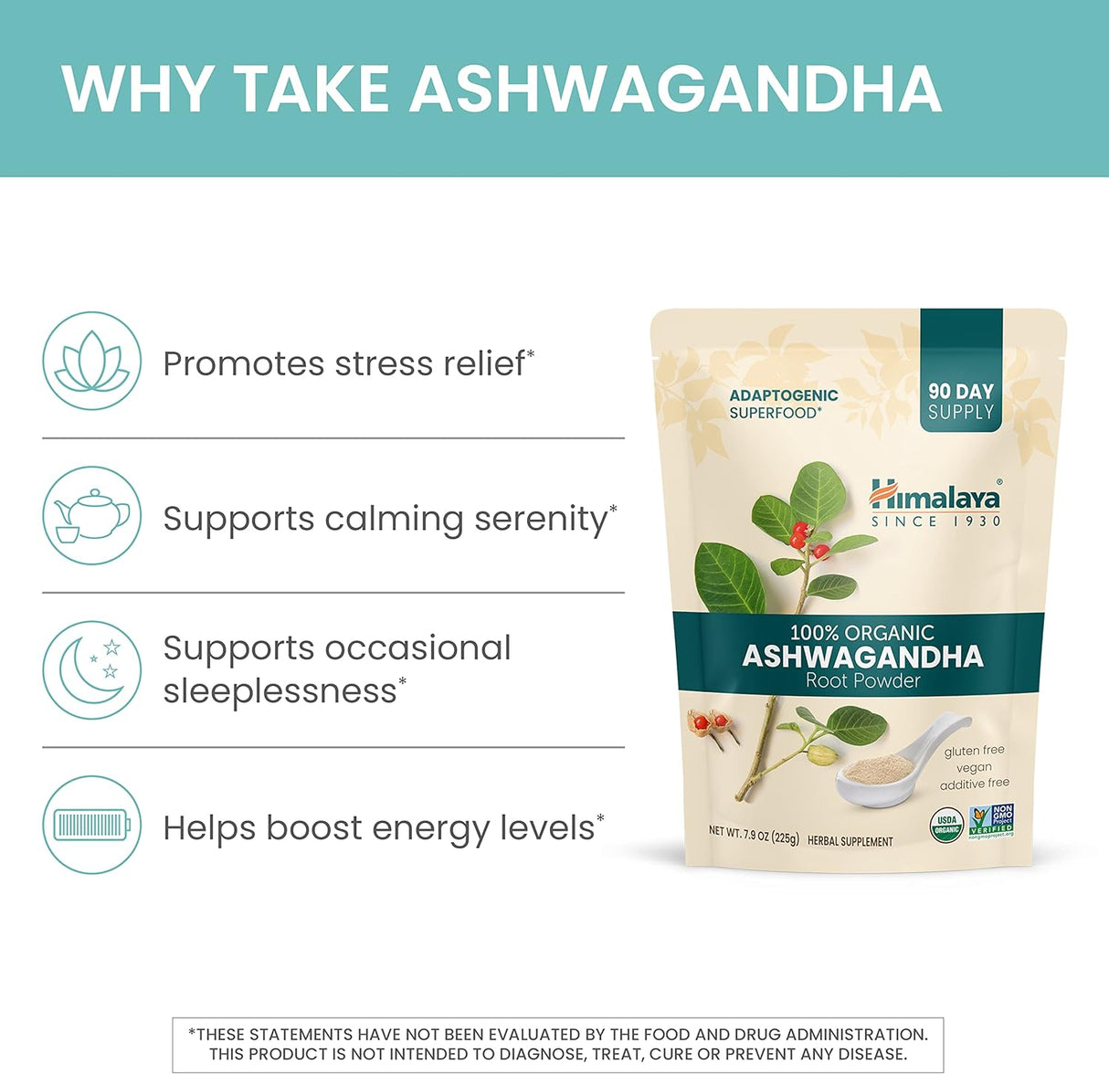 Polvo de Ashwagandha Orgánico Himalaya, Superalimento 7.9 oz