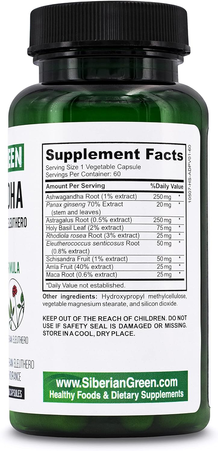 Suplemento Raíz de Ashwagandha orgánica con astrágalo 60 cáp