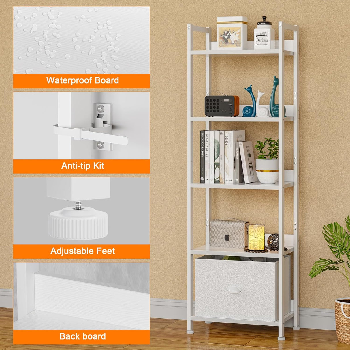 Estantería Furologee 5 Niveles con Cajón, Diseño Moderno