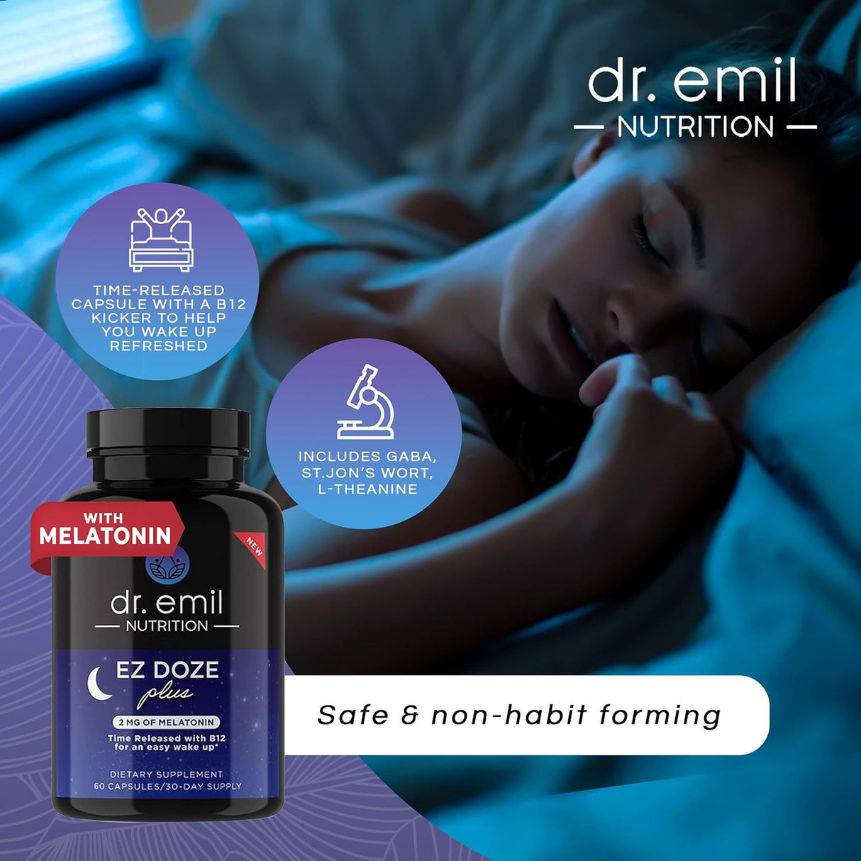 Ayuda natural para dormir con melatonina DR EMIL NUTRITION