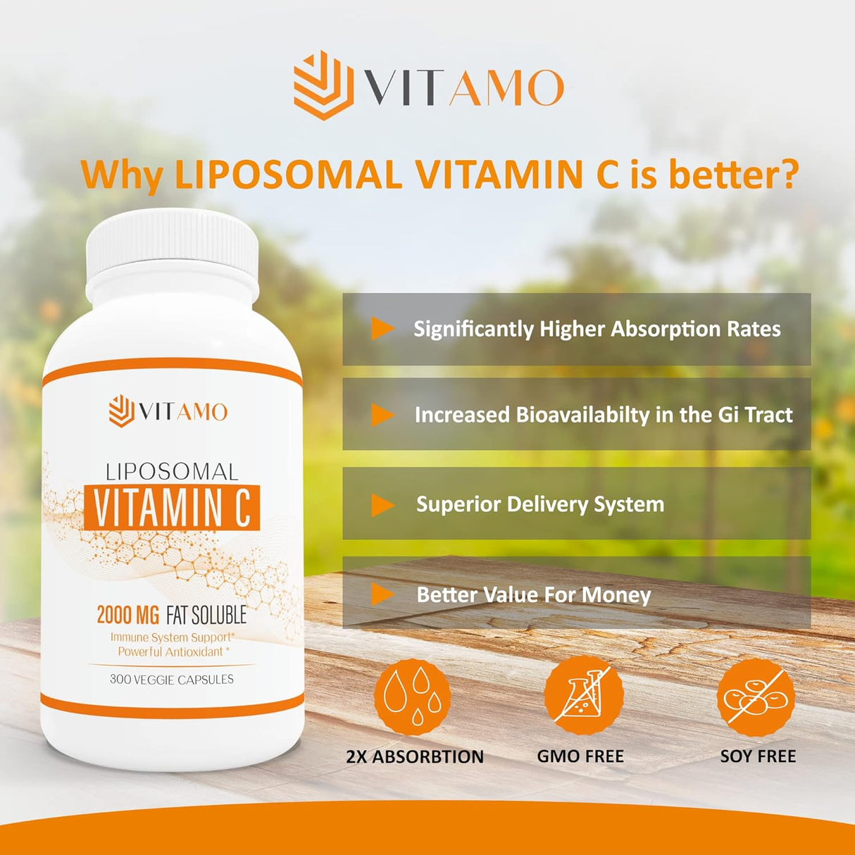 Vitamina C liposomal premium 2000 mg 300 cápsulas  sin OMG