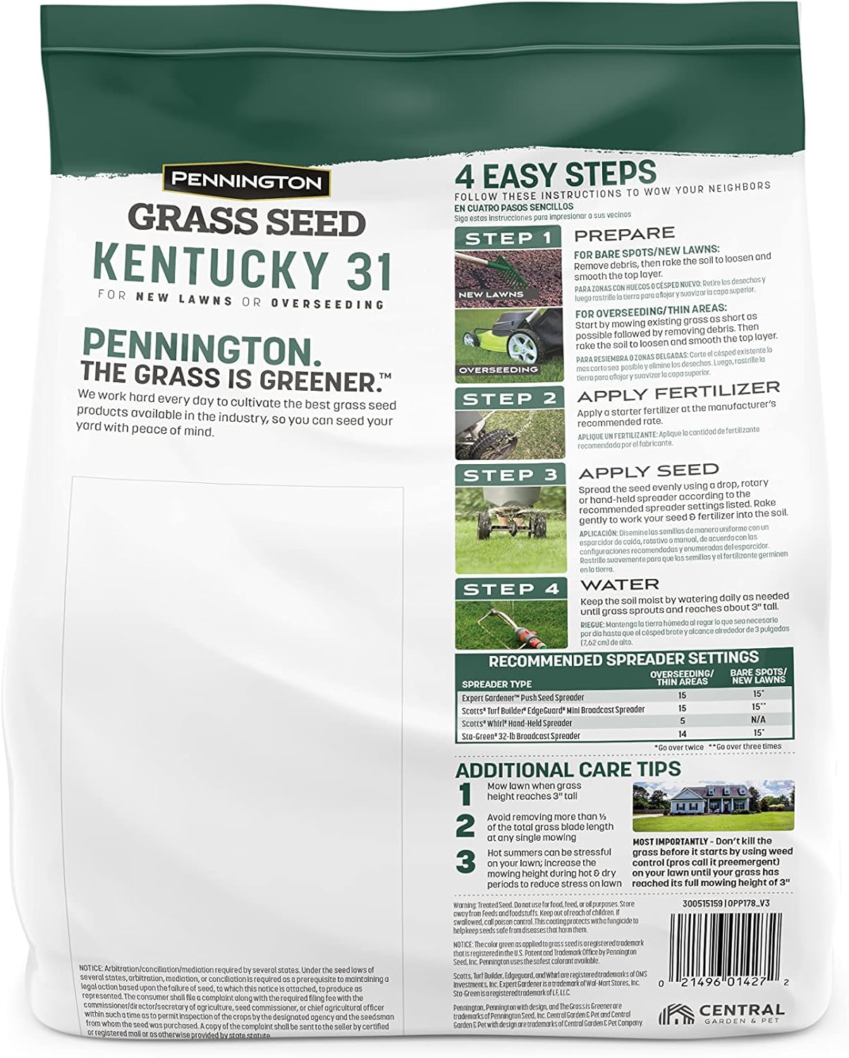 Semilla de Césped Tall Fescue Penkoted 3 lb Pennington Kentucky