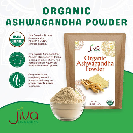 Polvo de raíz de Ashwagandha 1.25 lb Jiva Organics - Puro, No GMO