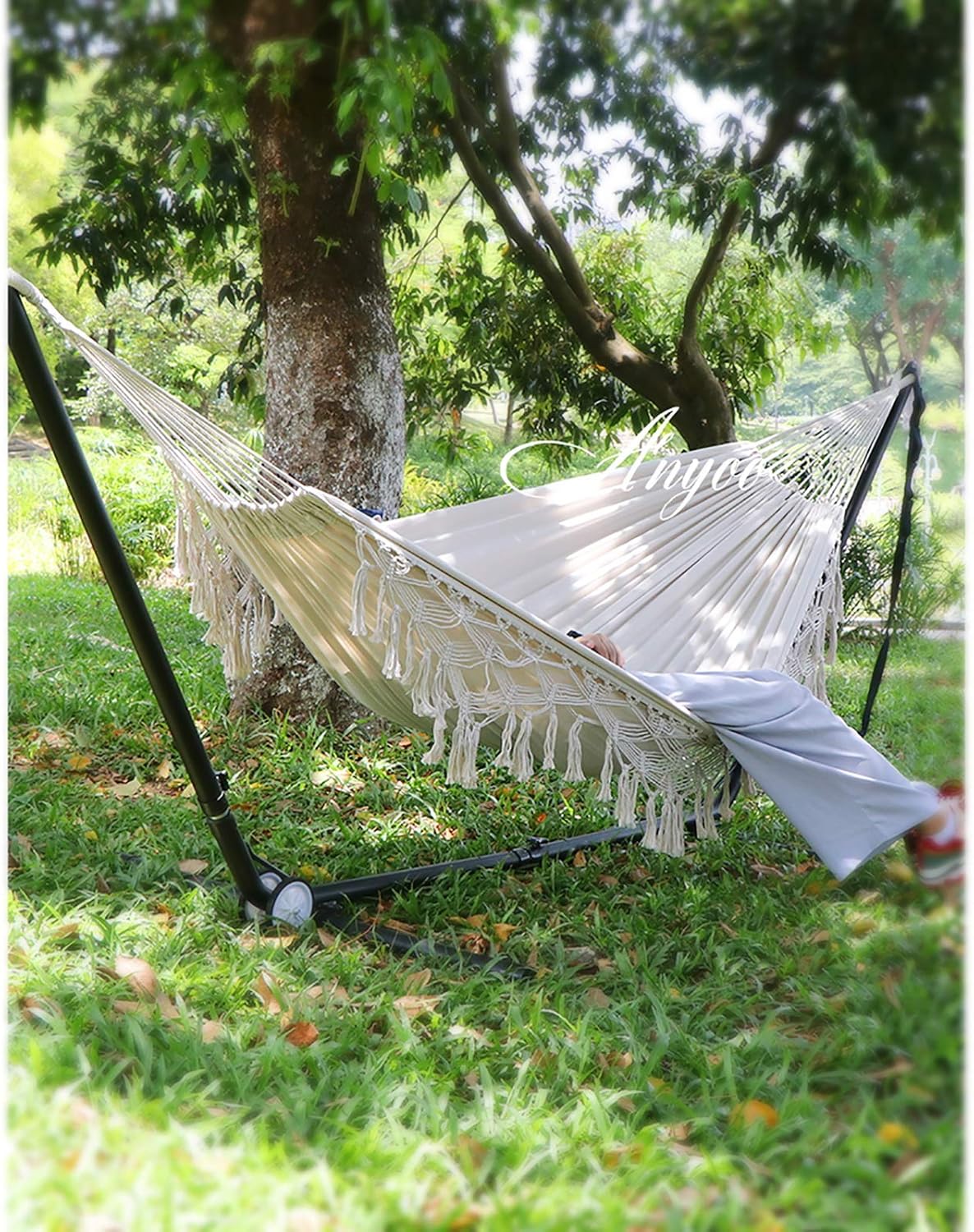 Hamaca Anyoo de Algodón, Deluxe con Borlas, Soporta 450lbs
