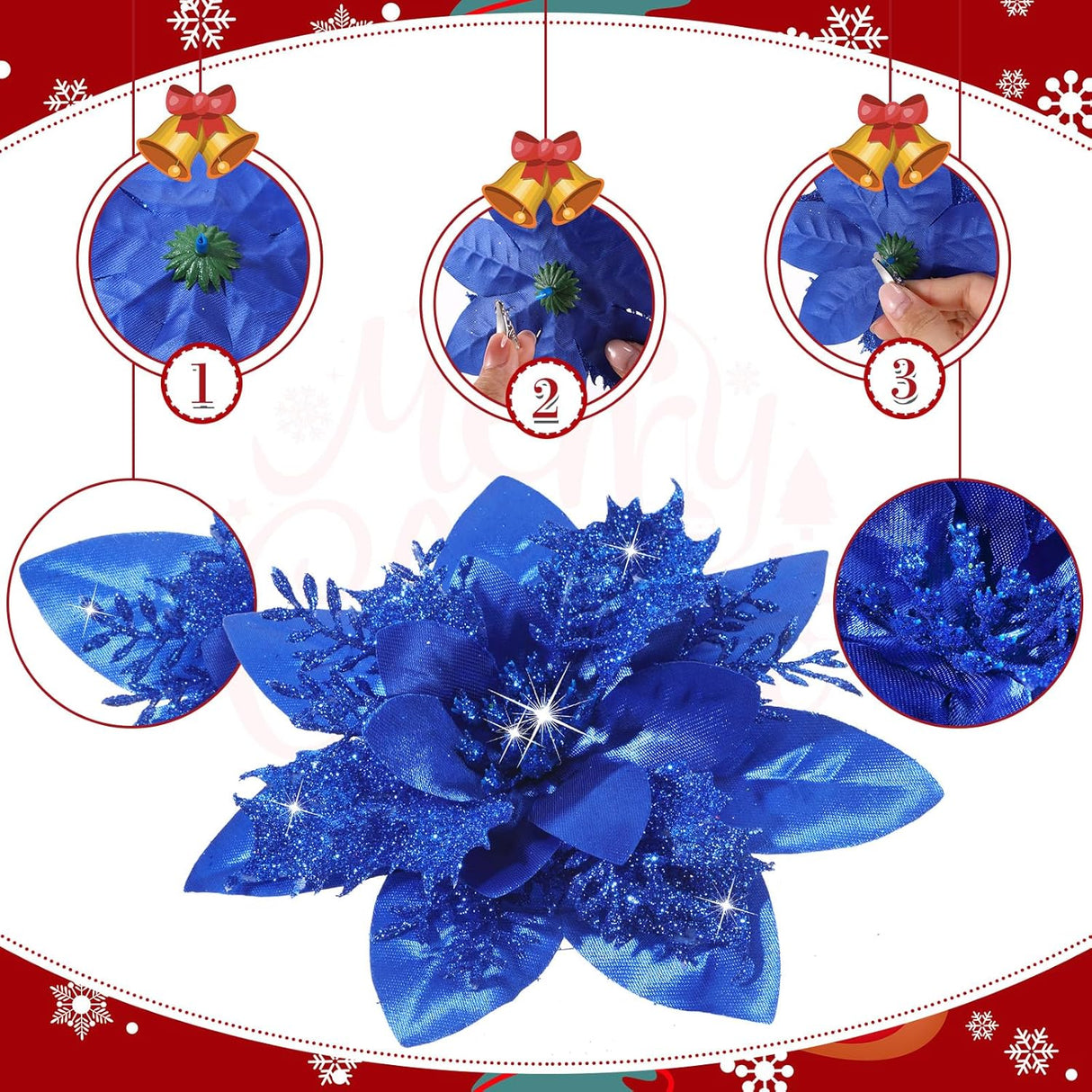 Flores Artificiales Poinsettia, Decoración Navidad, 36 Pcs
