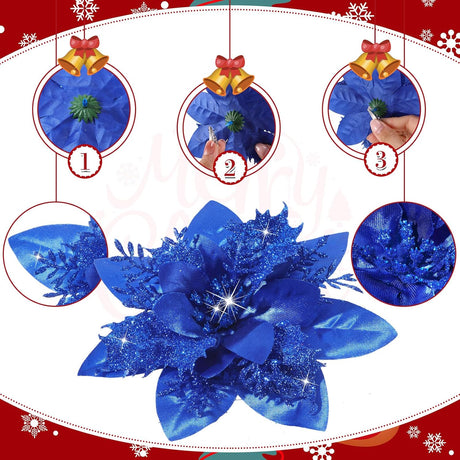 Flores Artificiales Poinsettia, Decoración Navidad, 36 Pcs