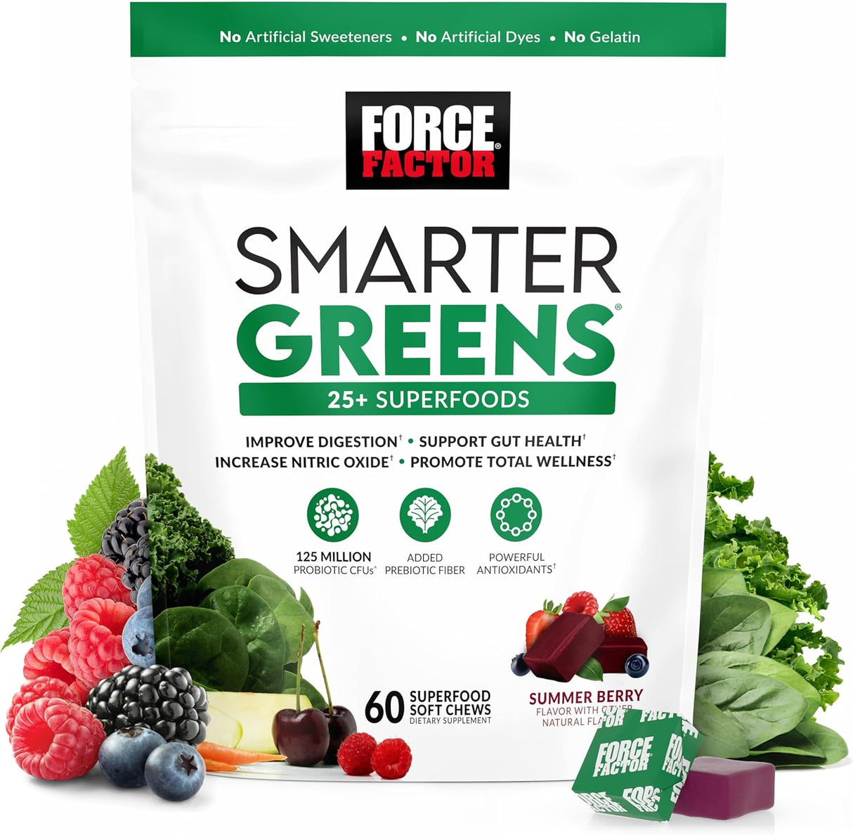 FORCE FACTOR Chews Superfood: Probioticos, Antioxidantes, 60