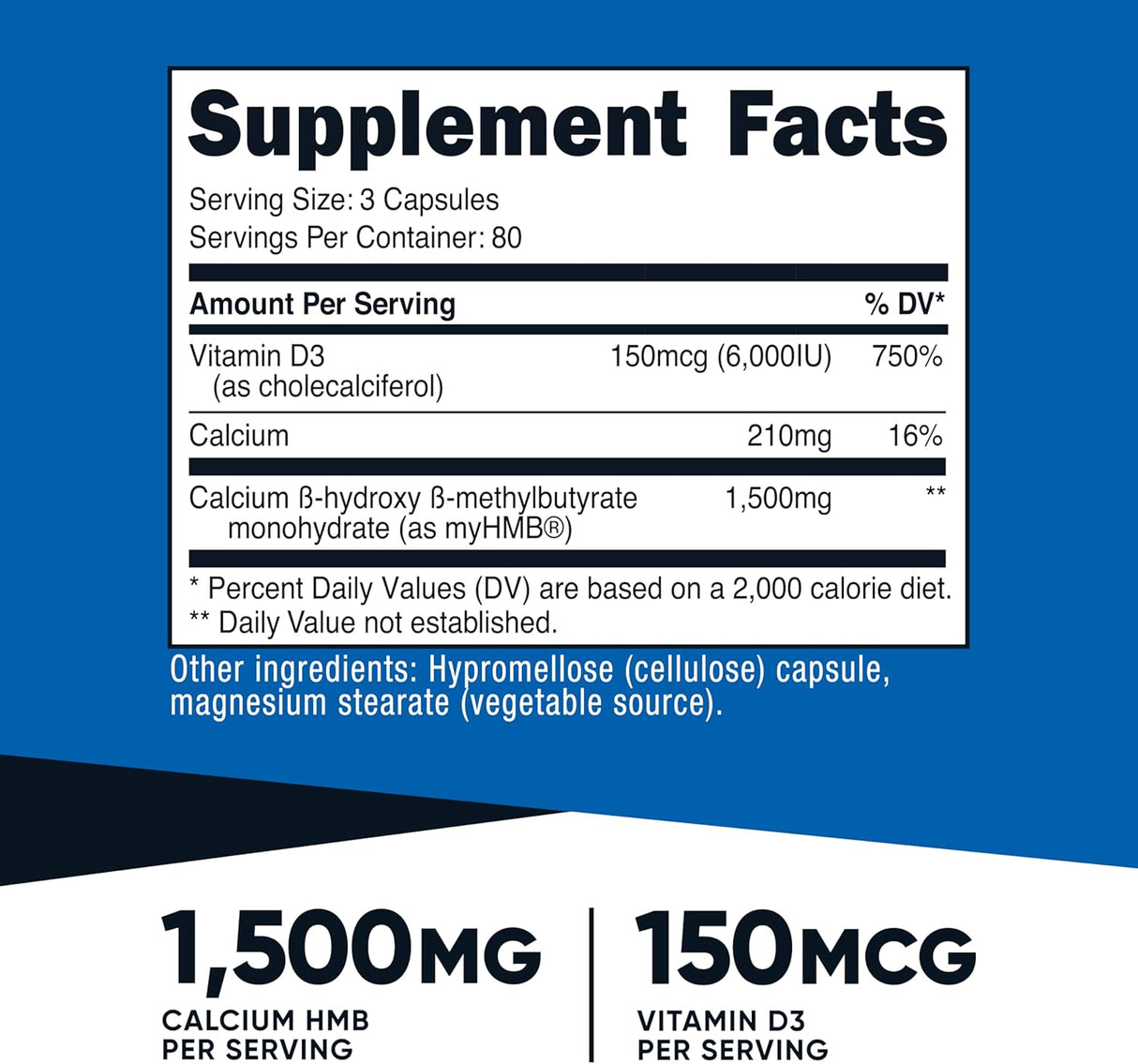 Nutricost HMB 1500mg + Vitamina D3 6000UI, 240 cápsulas
