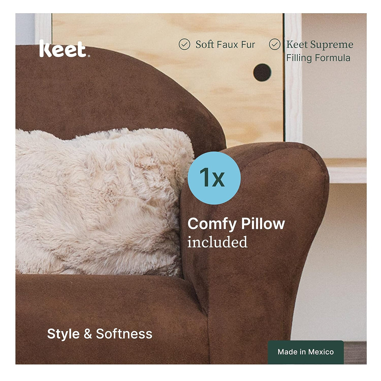 Keet Silla de felpa para niños, 2-5 años, color marrón