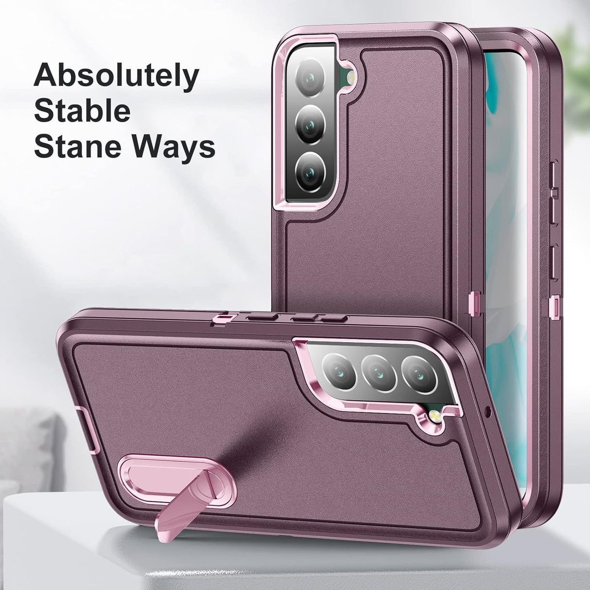 BaHaHoues Funda para Samsung Galaxy S22, Samsung S22 con soporte integrado, a prueba de golpes, polvo, caídas, grado militar, para Galaxy S22 5G de 6.1 pulgadas (morado nocturno/rosa bebé)
