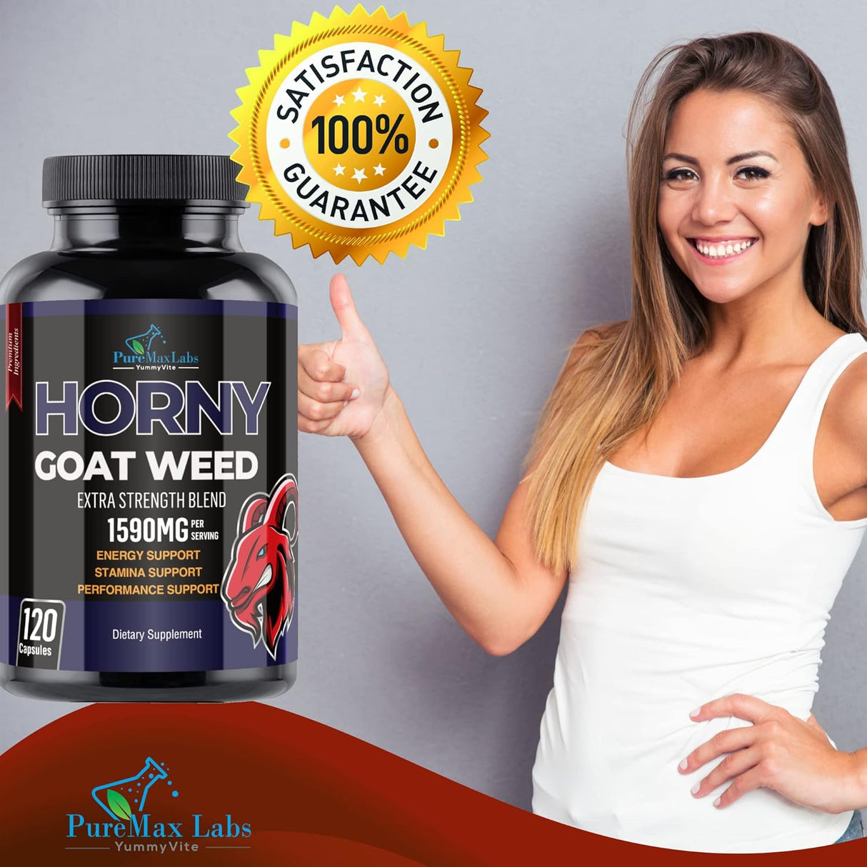 Suplemento Horny Goat Weed con maca, L-arginina 120 cápsulas