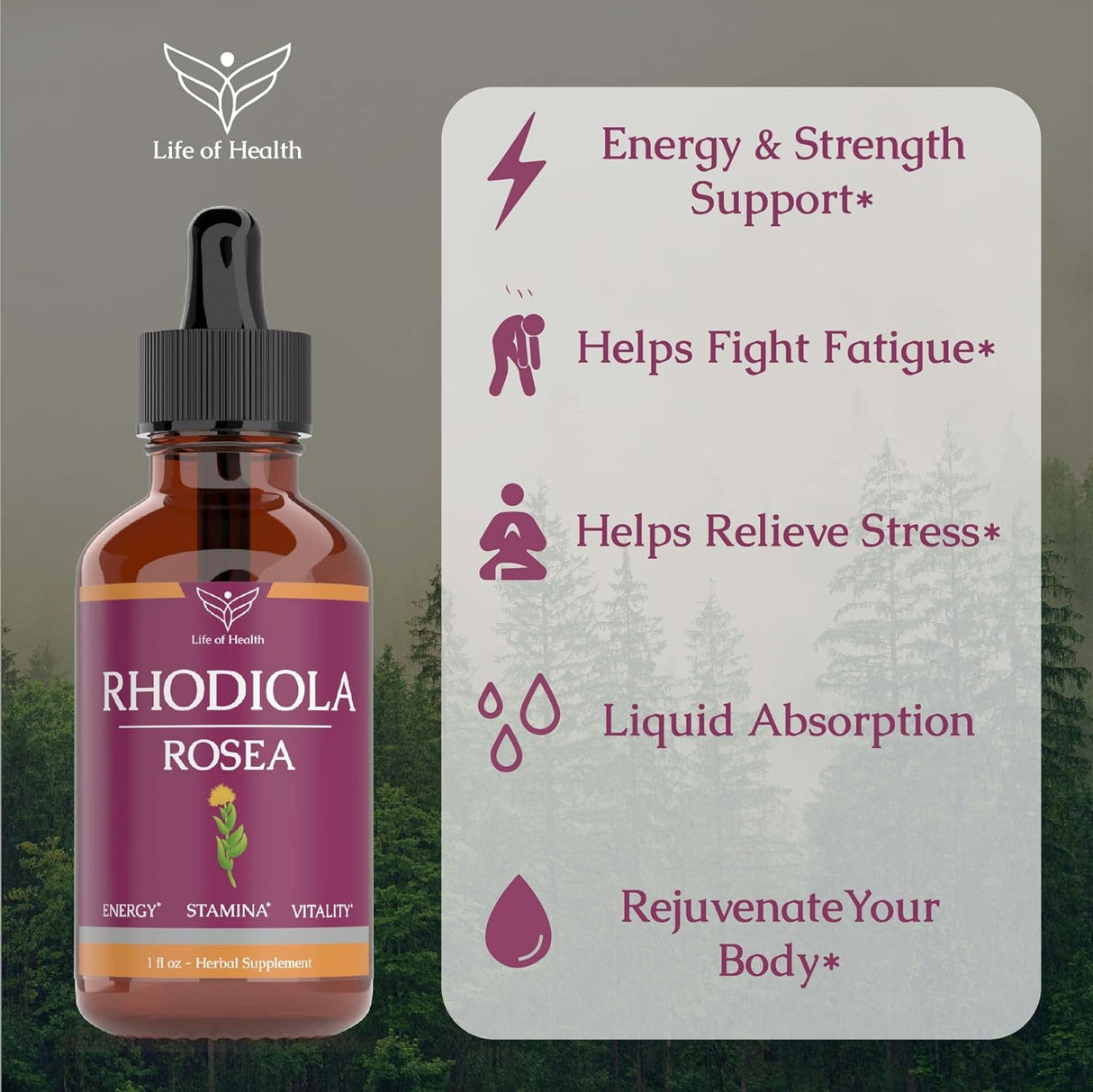 Suplemento Rhodiola Rosea Tintura apoyo cerebral 1 oz
