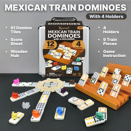 Juego de dominó mexicano Queensell Doble 12 con 4 soportes