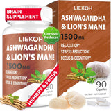 Cápsulas de Ashwagandha y Lion's Mane, Suplemento Cerebral, 90 Caps