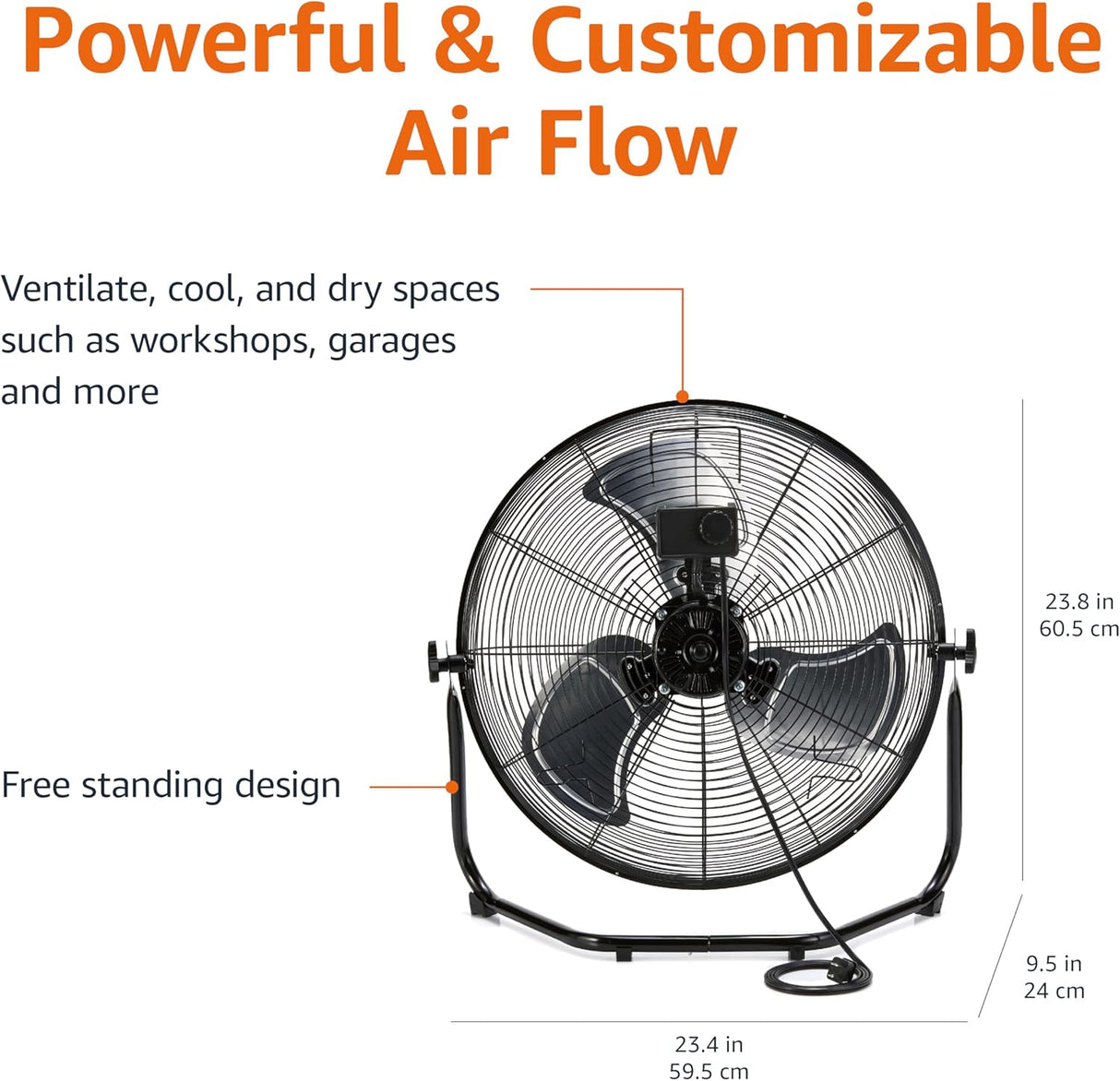 Ventilador Industrial 20 Amazon Basics, 3 Velocidades, 125W