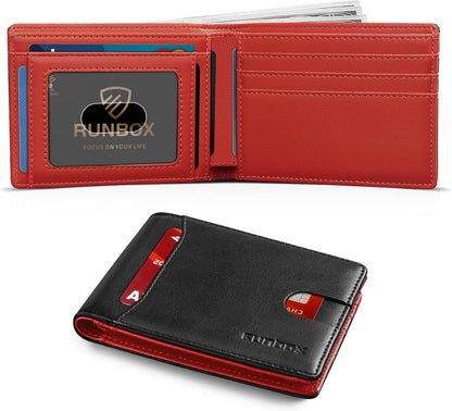 Billetera RUNBOX para Hombre Bifold delgada RFID 11 tarjetas