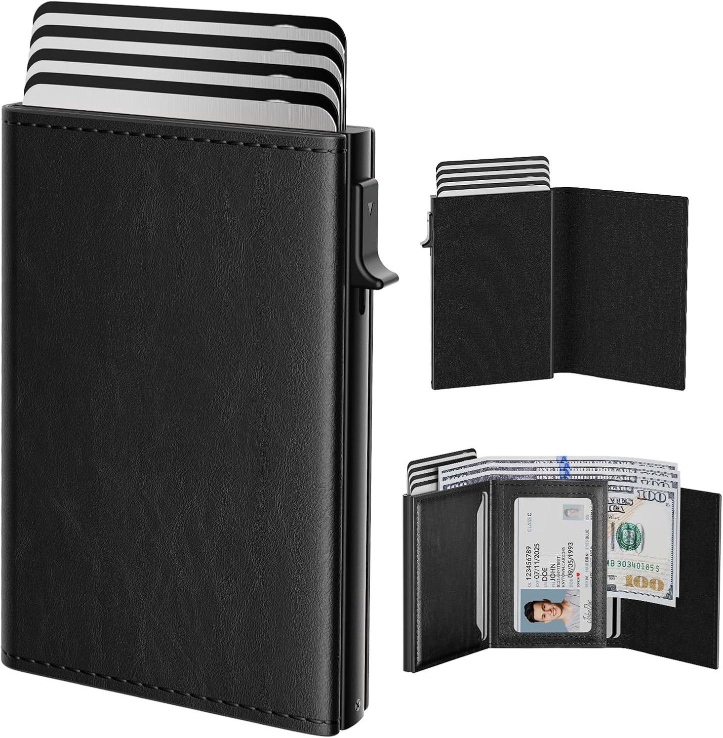 Billetera Mens Wallet: Funda Aluminio, Cuero, RFID, Slim, Pop Up