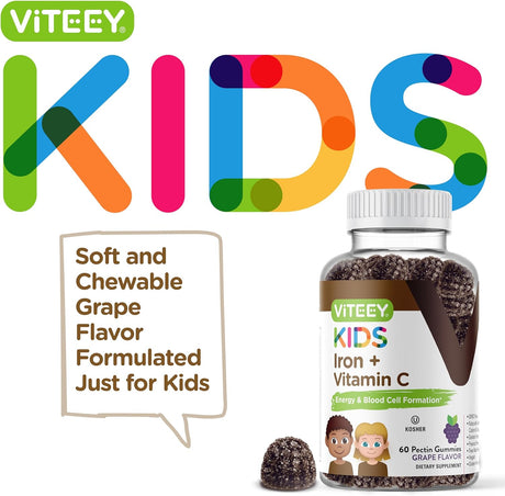 Gomitas de Hierro y Vitamina C para Niños - Veganas, Sin Gelatina
