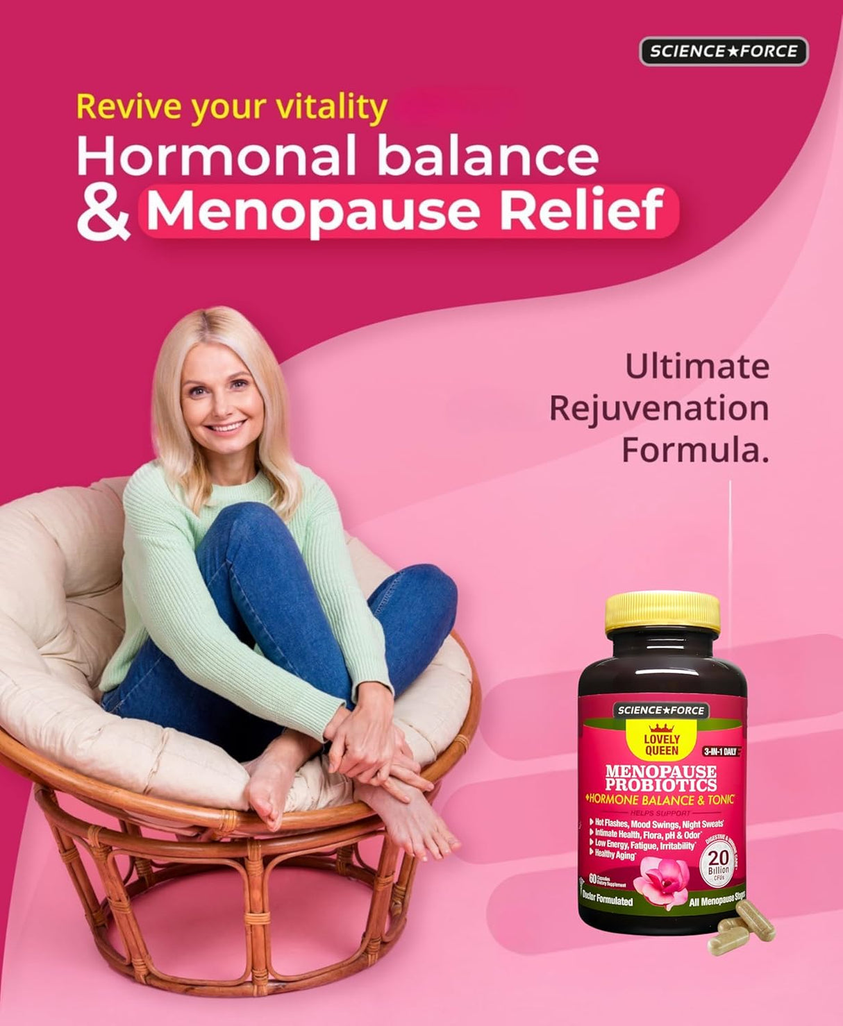Suplemento para Menopausia, Equilibrio Hormonal, Peso, 60 cápsulas