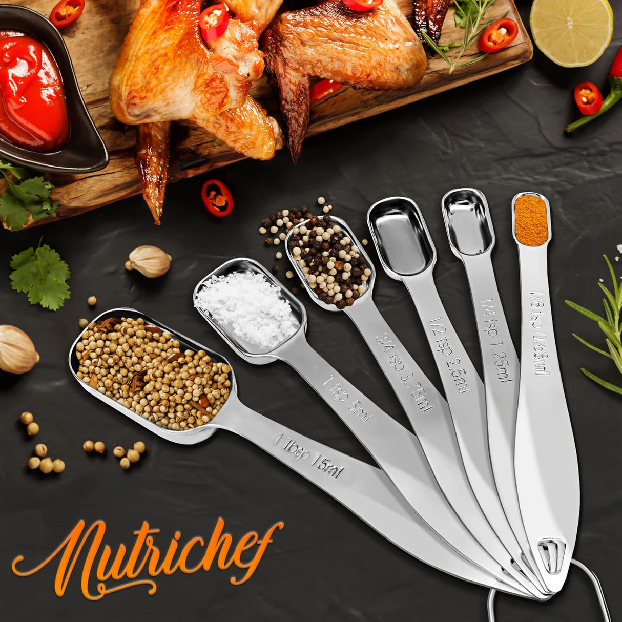 Cucharas Medidoras Juego de 6 de metal NutriChef NCMMS6