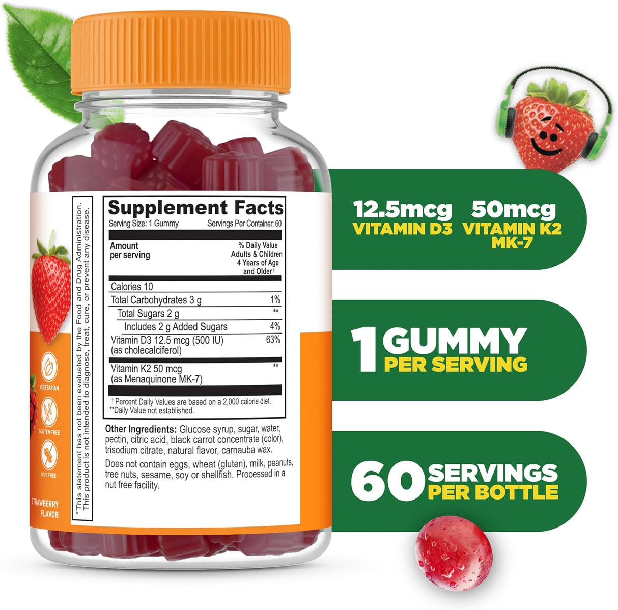 Gomitas de Vitamina D3 K2 Lifeable Kids | 1000iu 60 Gummies
