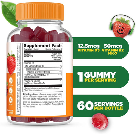 Gomitas de Vitamina D3 K2 Lifeable Kids | 1000iu 60 Gummies